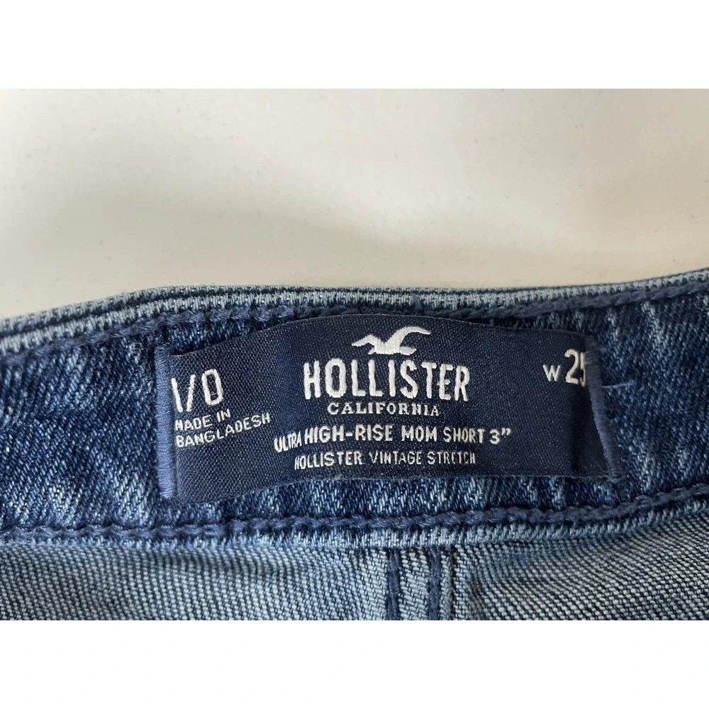 Hollister Women's Jean Shorts‎ 0 1 Lot of 3 Denim Blue Pink Plaid Mom High Rise